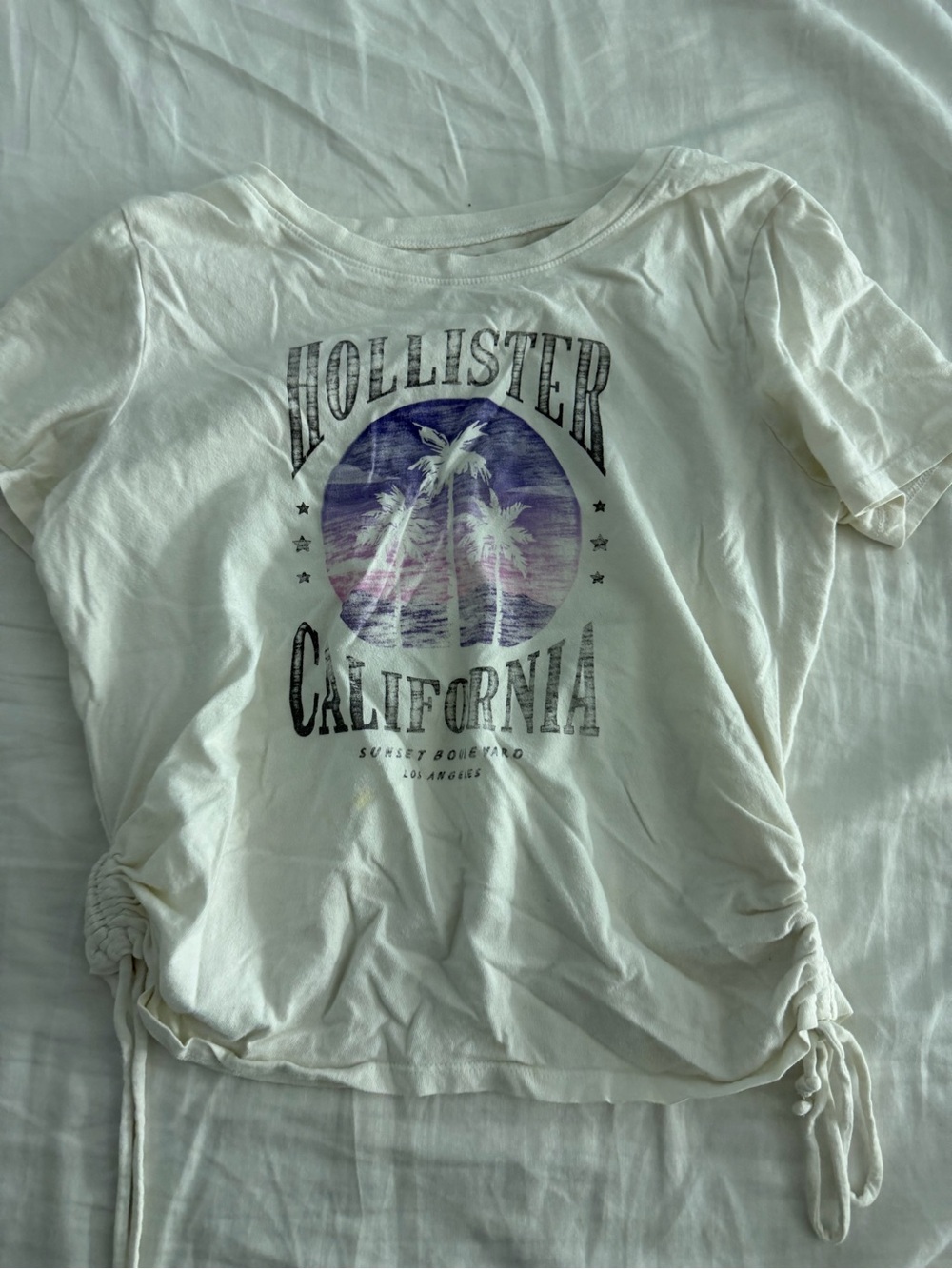 Hollister White Short-Sleeve California Palm Side-Tie Tee
